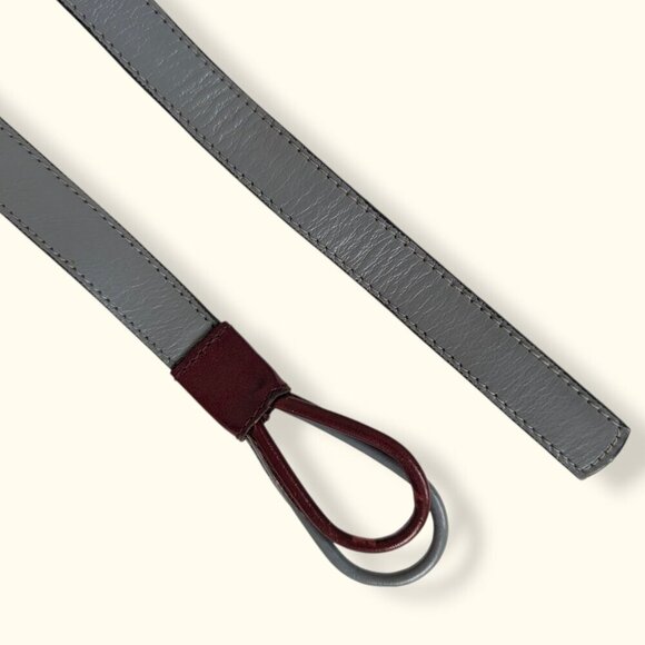 Vintage Grey & Red Genuine Leather Belt - Picture 3 of 4